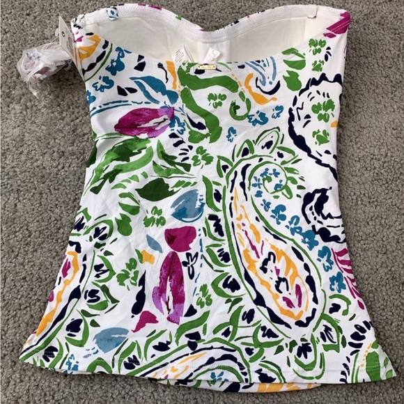 NWT Anne Cole Tankini Top Women's L Multicolor Floral Strapless Swim - Picture 2 of 4